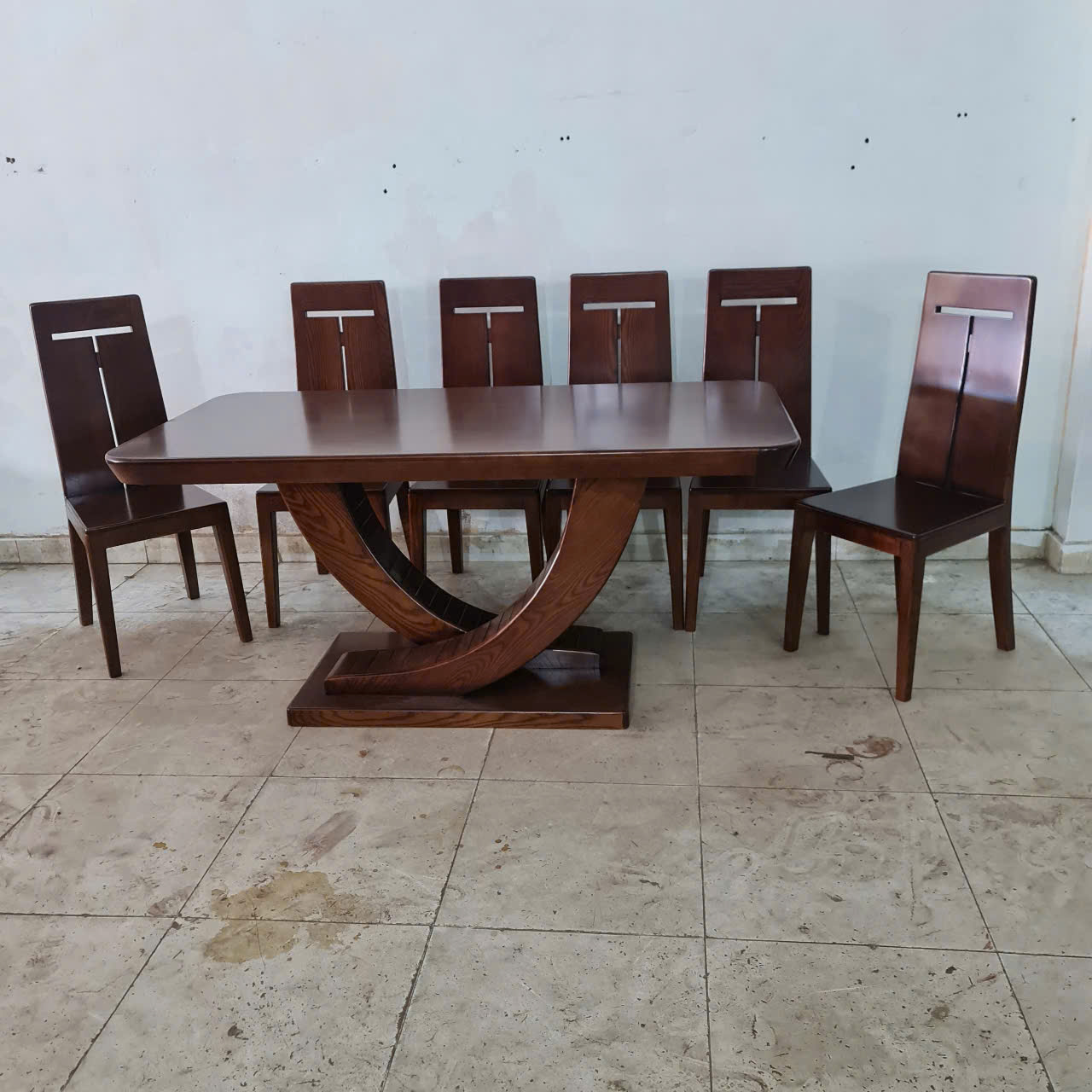 Bộ bàn ăn chân chữ x gỗ sồi